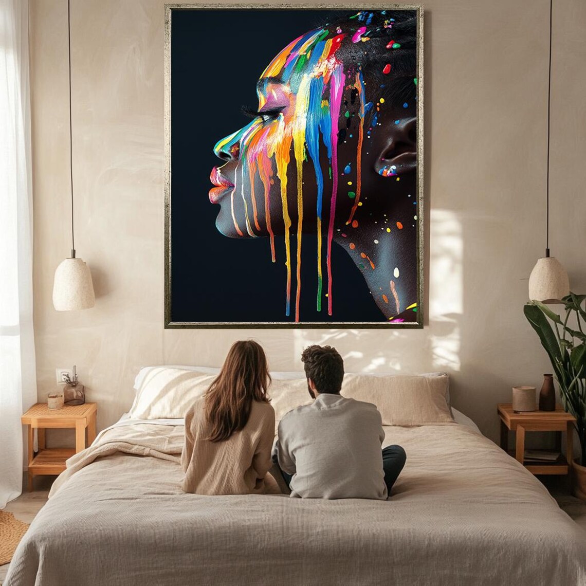 Dripping Rainbow Paint Woman Portrait Abstract Color Splash Art Poster - Image 2