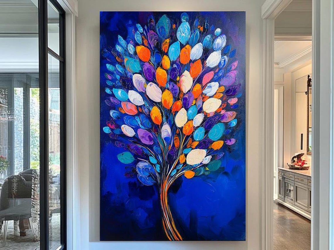 Vibrant Abstract Tree Art Bold Colorful Leaves Painting Modern Textured Nature Artwork Unique Wall Decor For Home