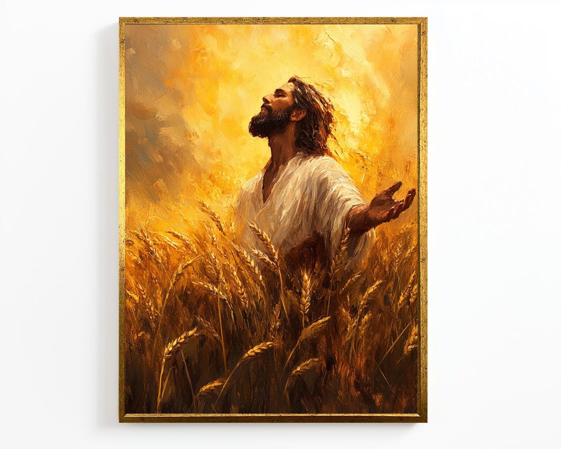 Jesus Standing In Golden Wheat Field Arms Open To Heaven Poster - Image 4