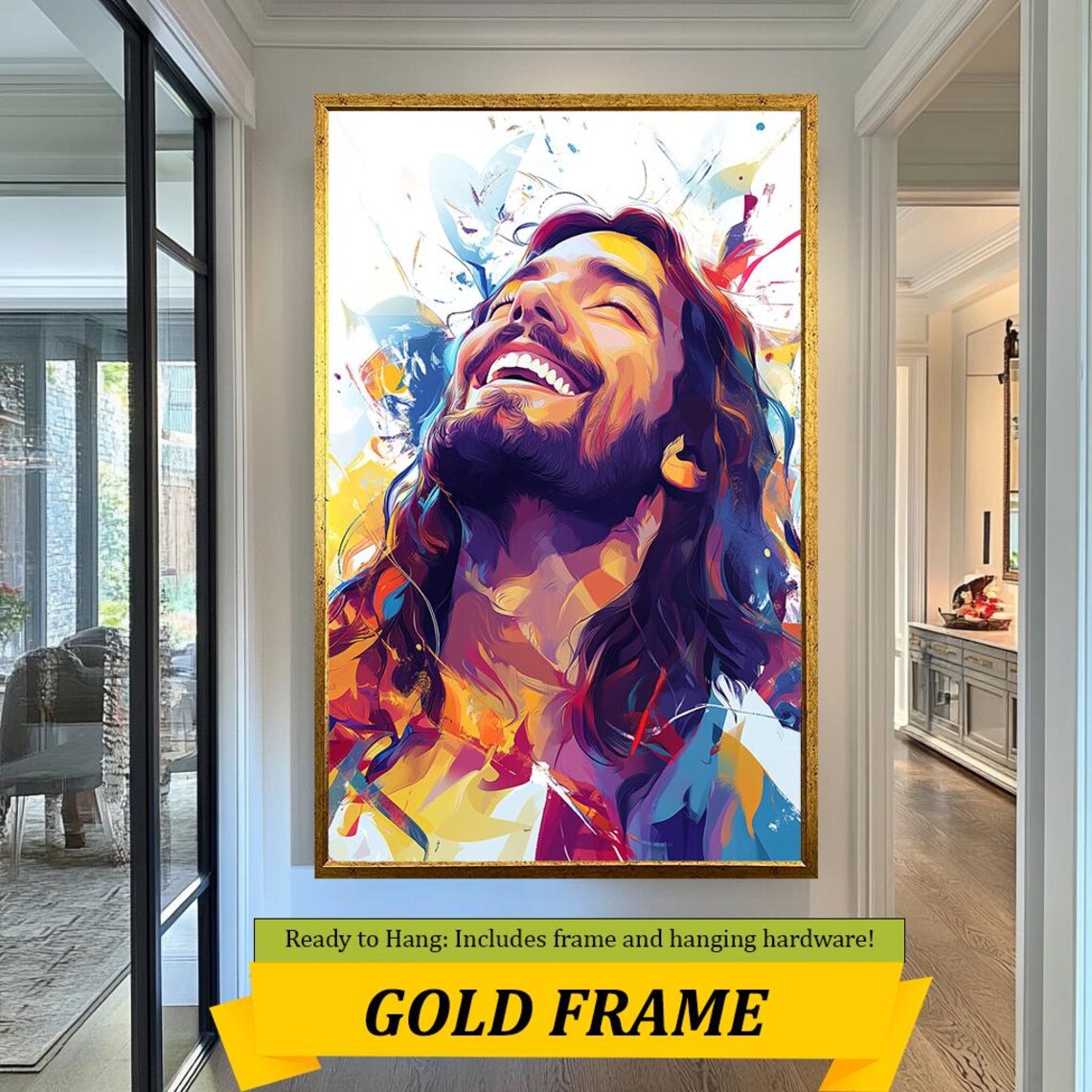 Jesus Laughing Joyfully Colorful Abstract Expressionist Portrait Poster - Image 5