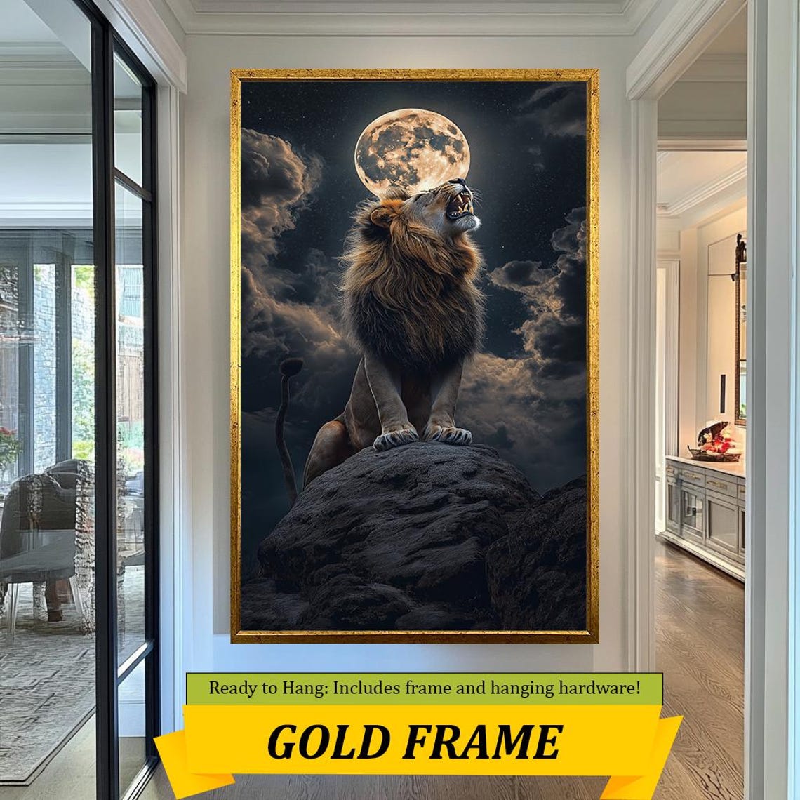 Lion Roaring at Full Moon Dramatic Cloudy Night Sky Wildlife Poster - Image 5
