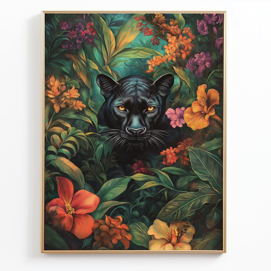 Black Panther Tropical Flowers Jungle Exotic Wildlife Art Wall Poster - Image 4