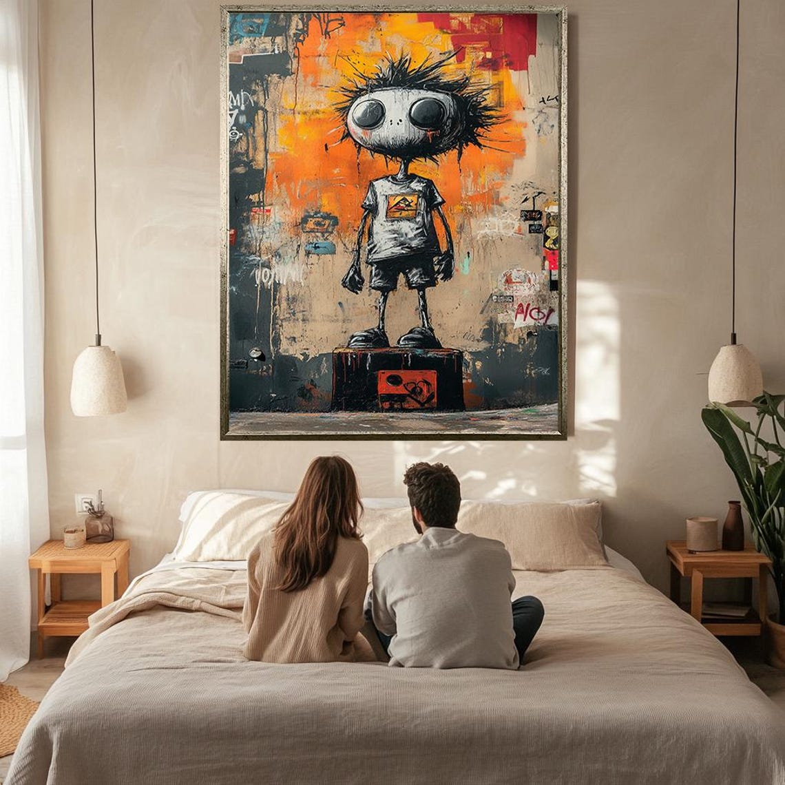 Street Art Kid Character Big Eyes Graffiti Wall Urban Orange Print - Image 3