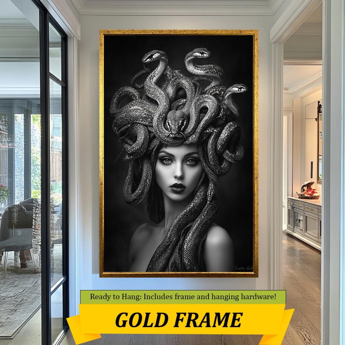 Medusa Black And White Snake Hair Mythology Gothic Portrait Poster - Image 5