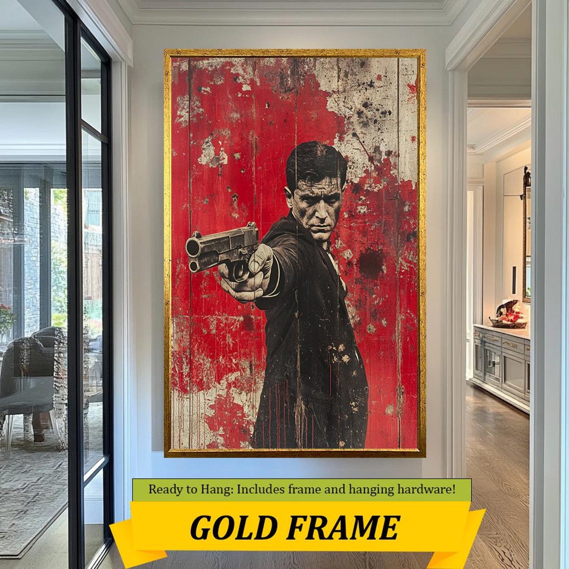 Grunge Action Hero Gun Red Distressed Vintage Movie Style Poster - Image 5