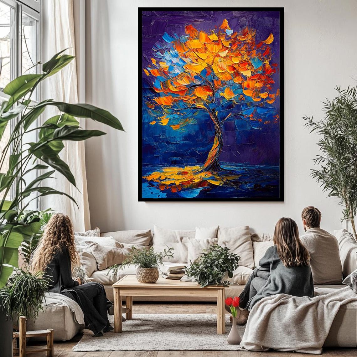 Autumn Tree Art Vibrant Abstract Nature Painting Bold Textured Fall Leaves Artwork Modern Wall Decor For Home Or Office - Image 3
