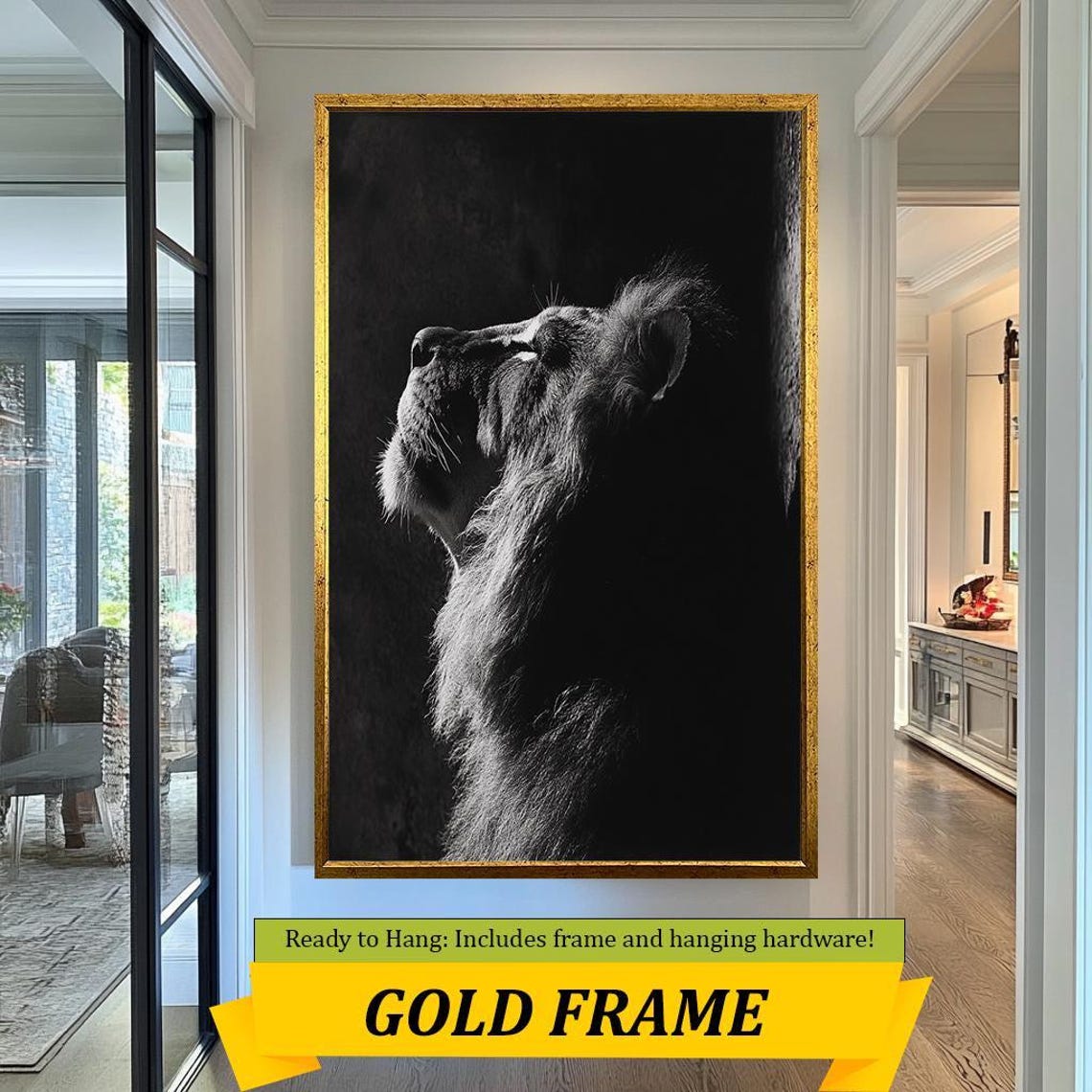 Black And White Lion Profile Looking Up Dramatic Side Light Poster - Image 4