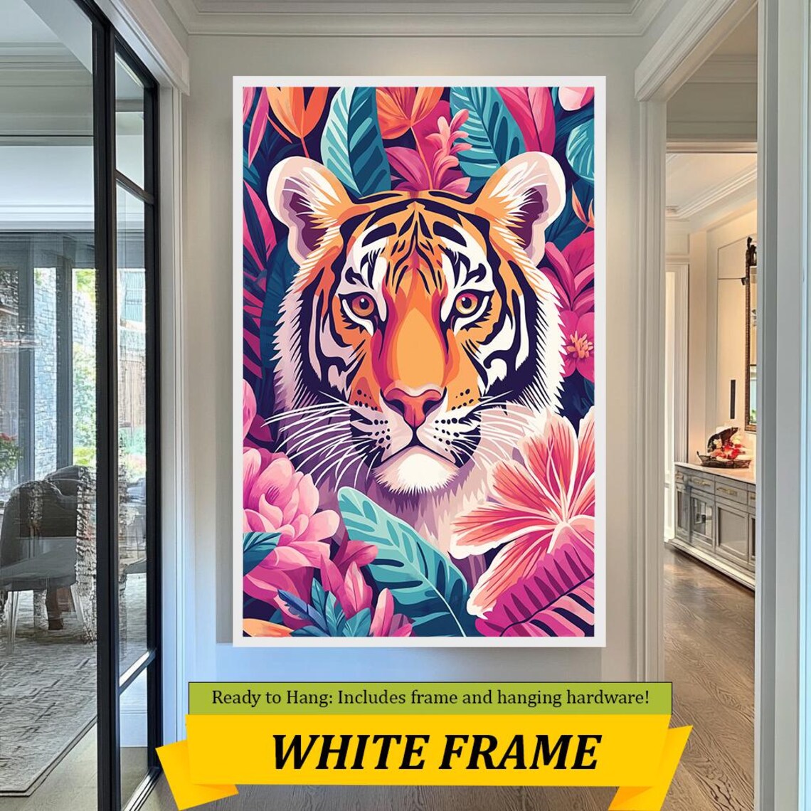 Colorful Tiger Face Tropical Foliage Exotic Jungle Wildlife Art Poster - Image 3