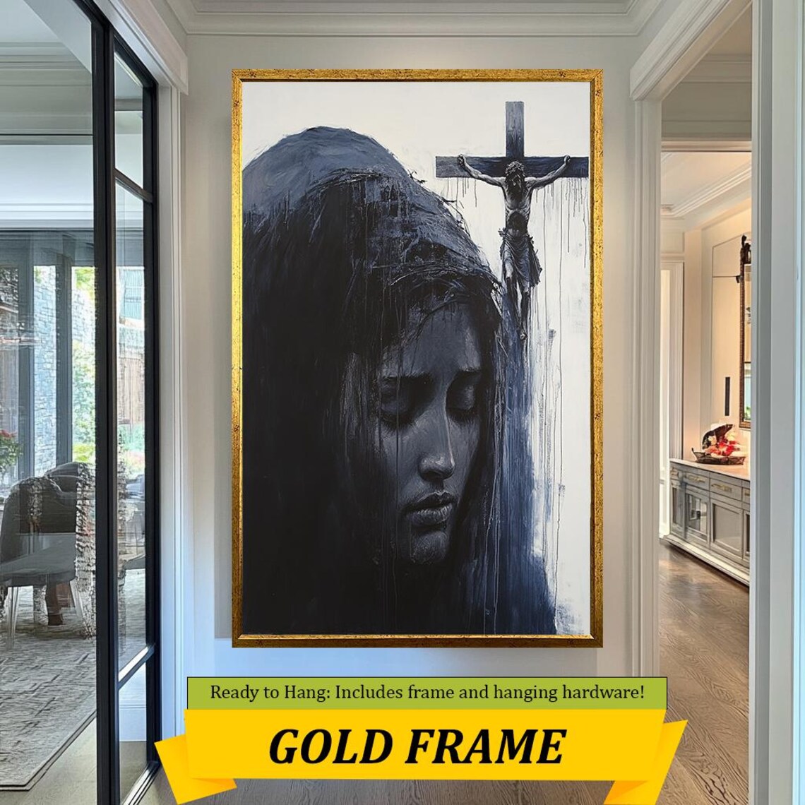 Mourning Veiled Woman Crucifixion Cross Dark Devotional Art Poster - Image 5