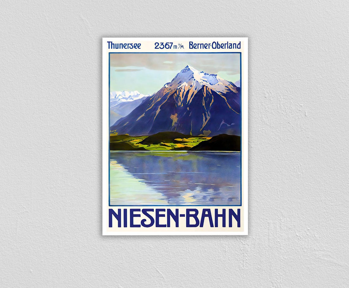 Niesen Bahn Vintage Swiss Alpine Mountain Railway Travel Poster - Image 2