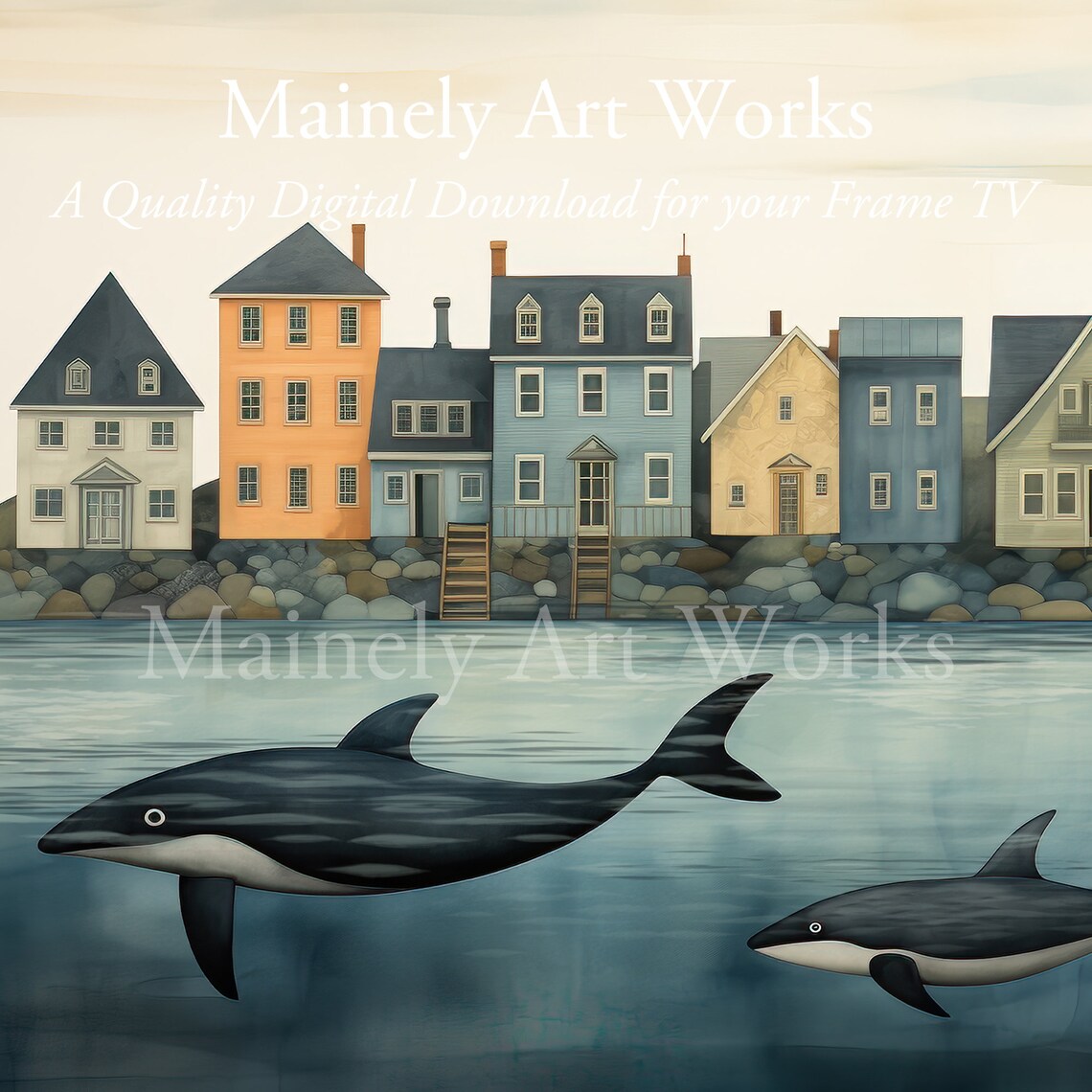 Coastal Whale and Fish Nautical Art Print - Image 3