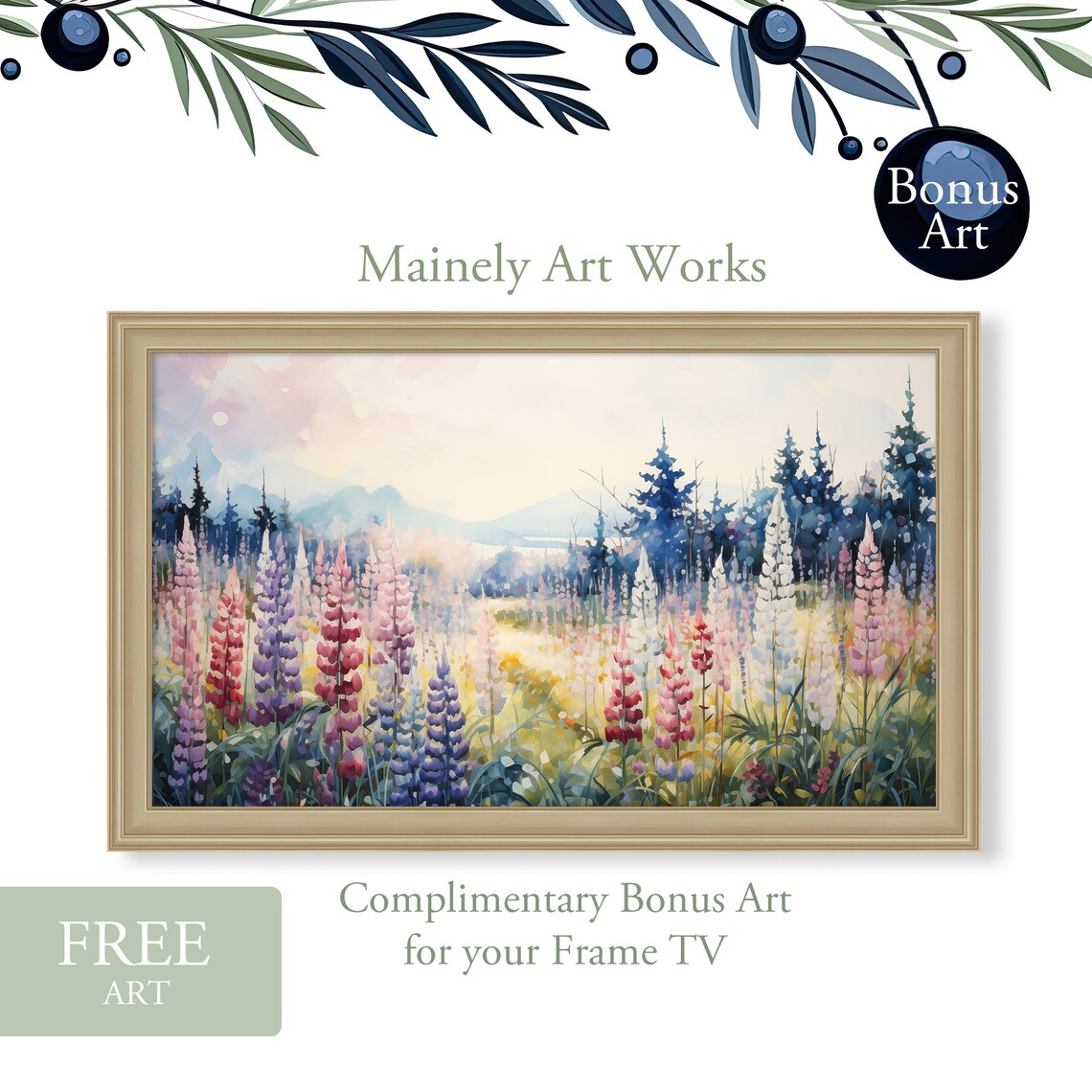 Spring Flowers Art Print, Maine Lupines Watercolor - Image 3