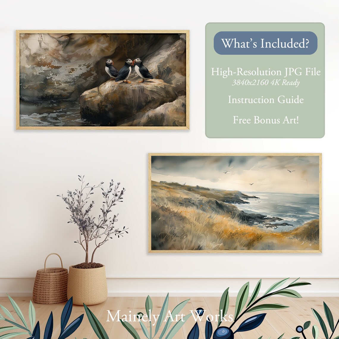 Puffin Seascape, Coastal Nautical Art Print - Image 2