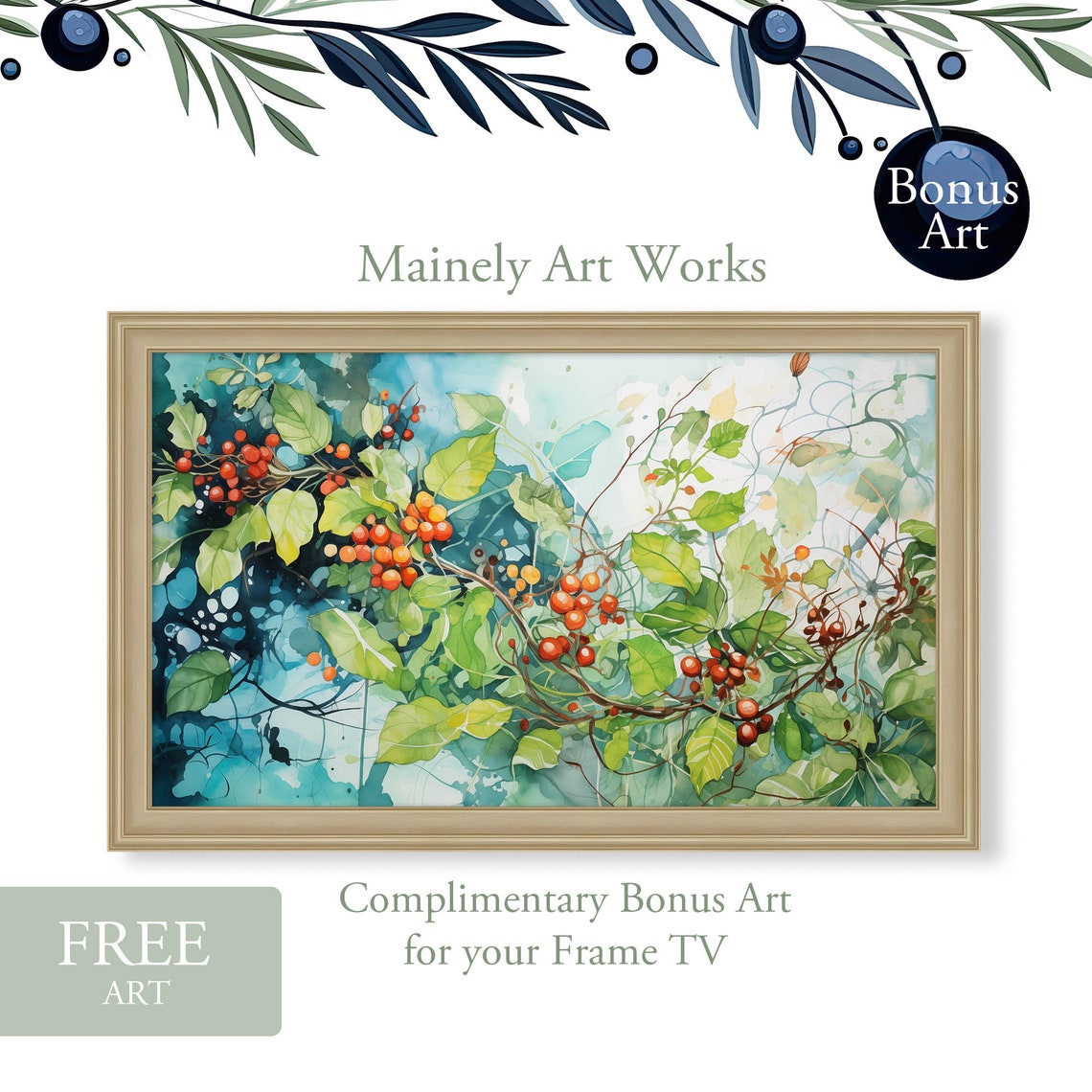 Frame Tv Art Painting Of Hawthorn For Tv Watercolor Floral Tv Art Modern Floral Art Bonus Art Holly Painting - Image 2