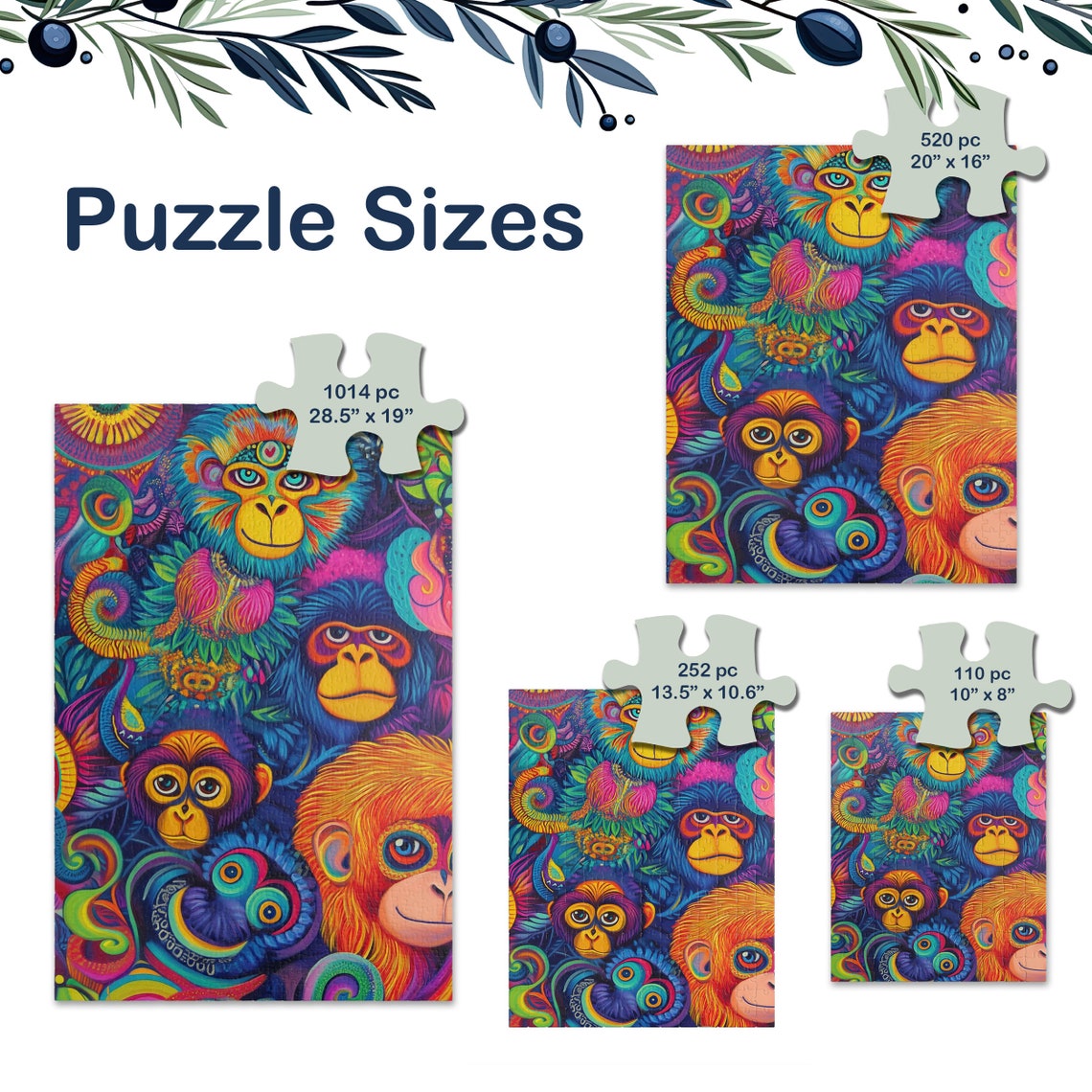 Colorful Psychedelic Monkey Faces Vibrant Jungle Puzzle Art Poster - Image 3