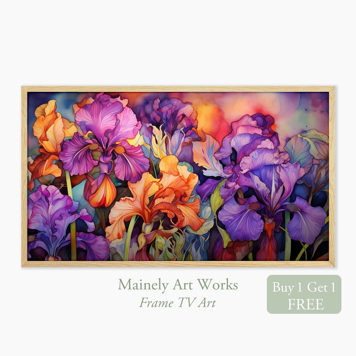 Iris Flowers For Frame Tv Painting Of Irises Of Frame Tv Floral Watercolor Decor Vibrant Purple Irises Tv Art