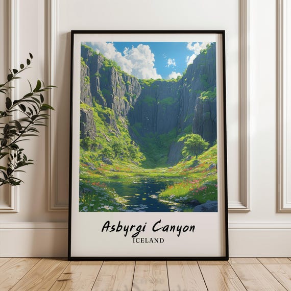 Asbyrgi Canyon Iceland Wall Art Prints Travel Poster Print Instant Wall Art Print Gift Minimalist Iceland Poster