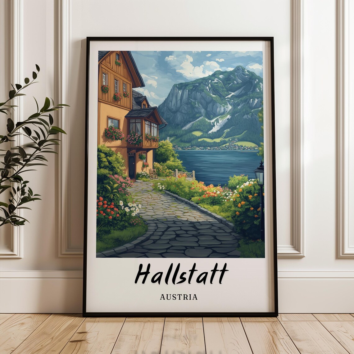 Hallstatt Austria Travel Poster, Minimalist Wall Art