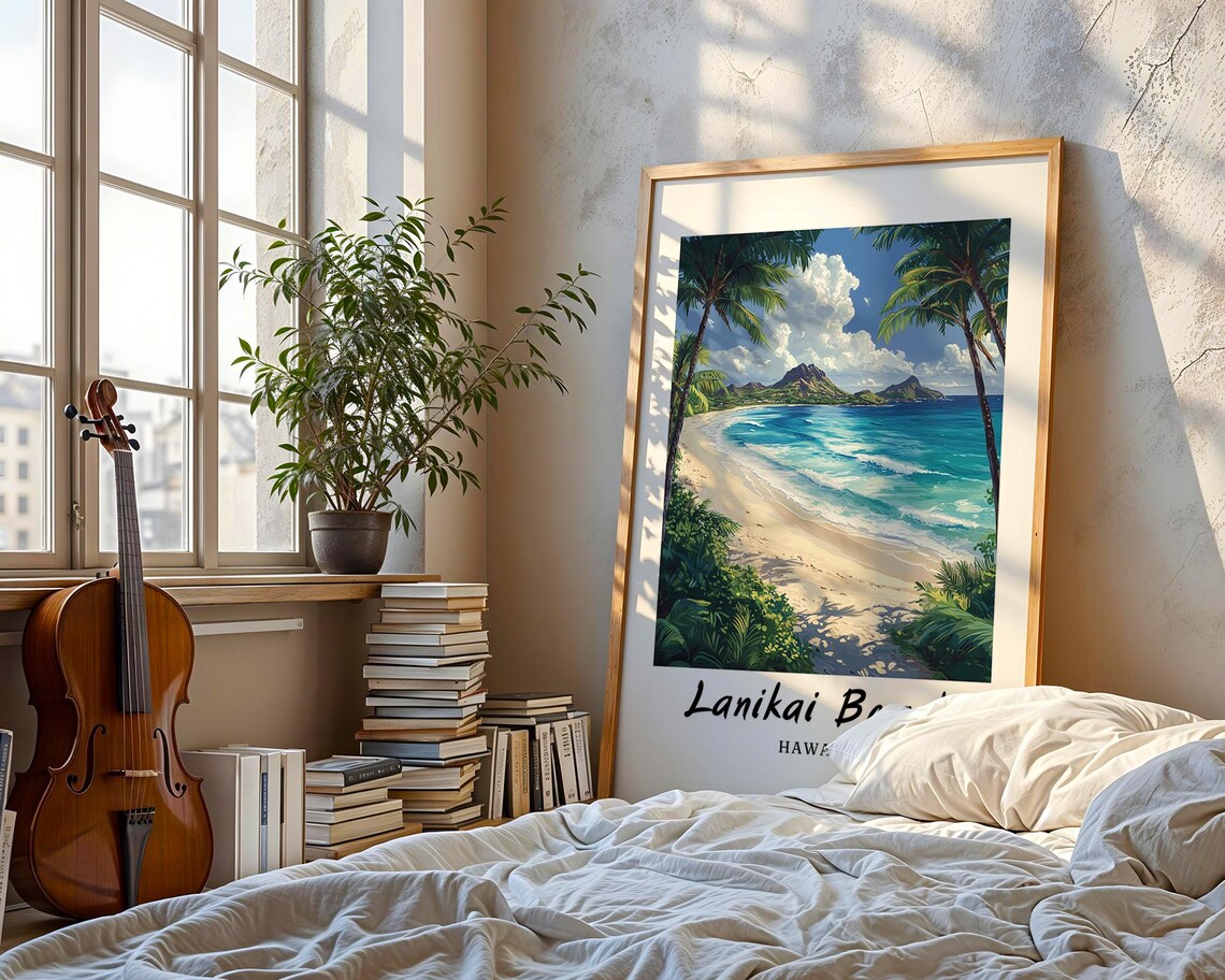 Lanikai Beach Hawaii Travel Poster, Minimalist Art - Image 3