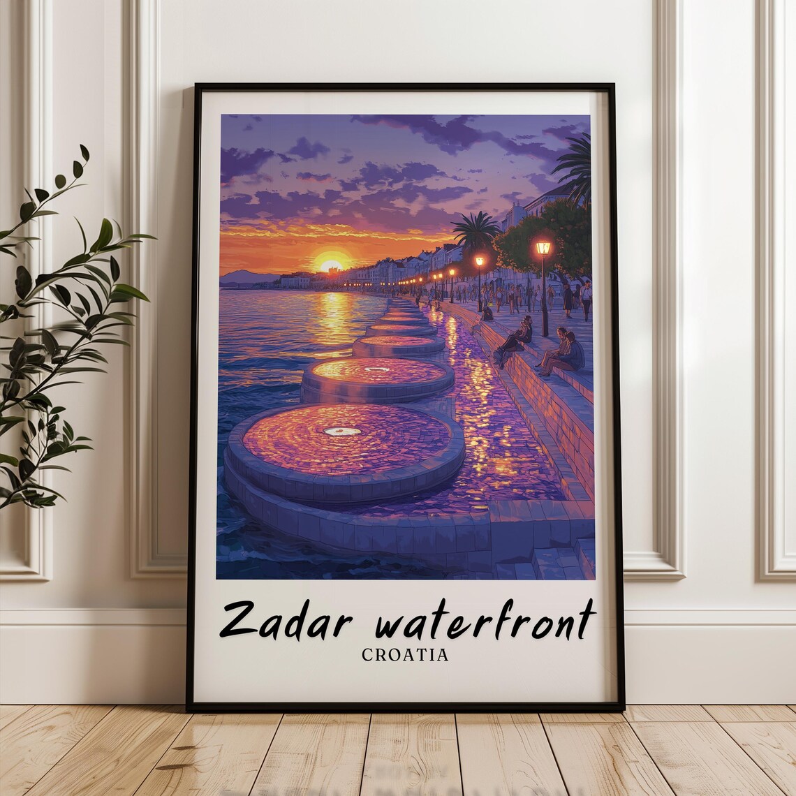 Zadar Waterfront Travel Poster, Croatia Illustration