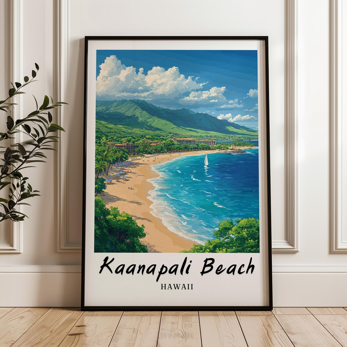 Kaanapali Beach Hawaii Travel Poster, Minimalist