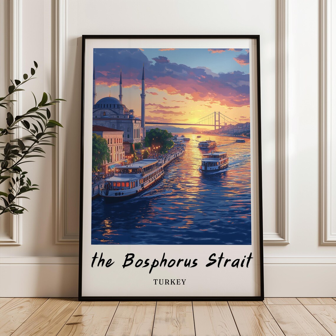 Bosphorus Strait Travel Poster, Minimalist Turkey