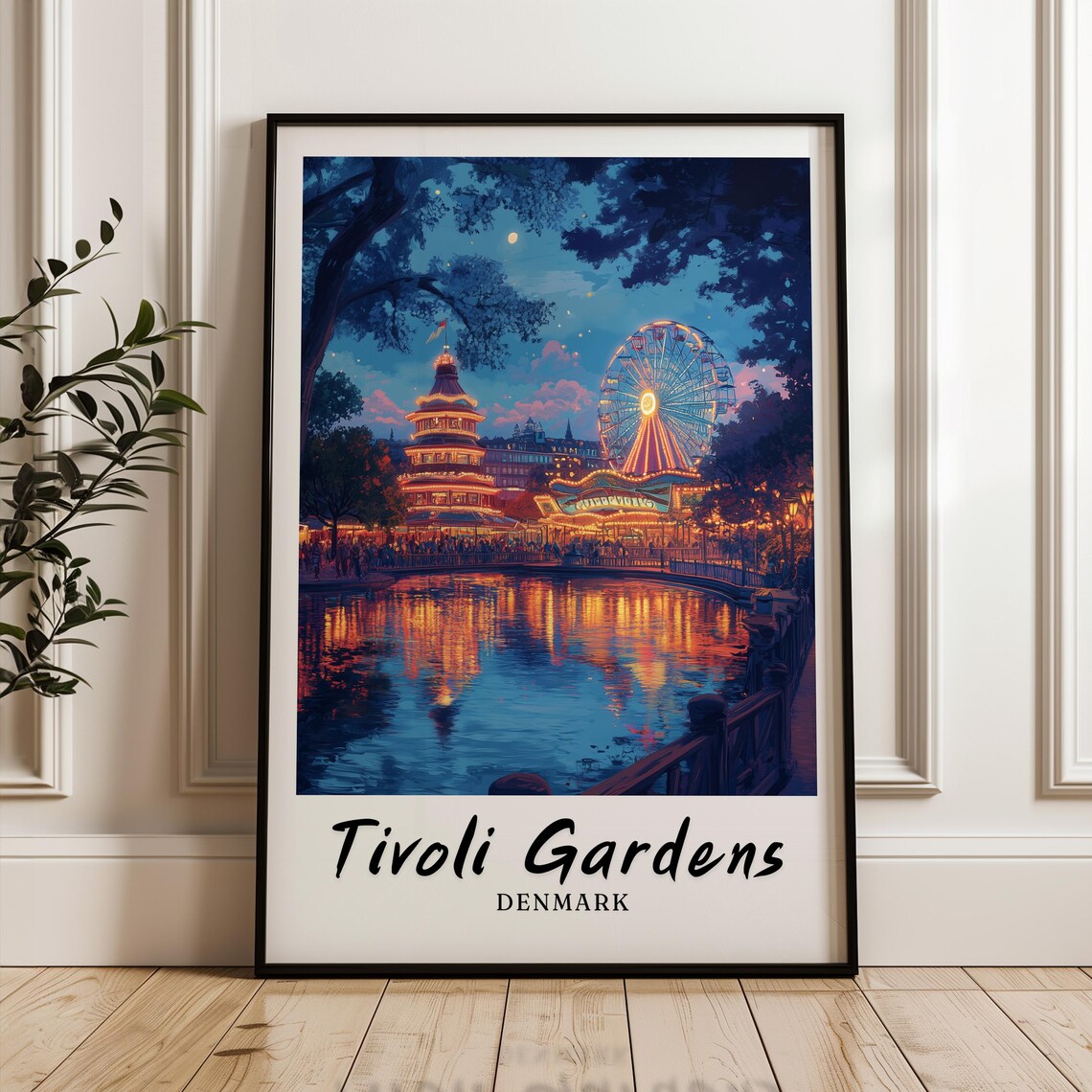 Tivoli Gardens Denmark Travel Poster, Minimalist Europe