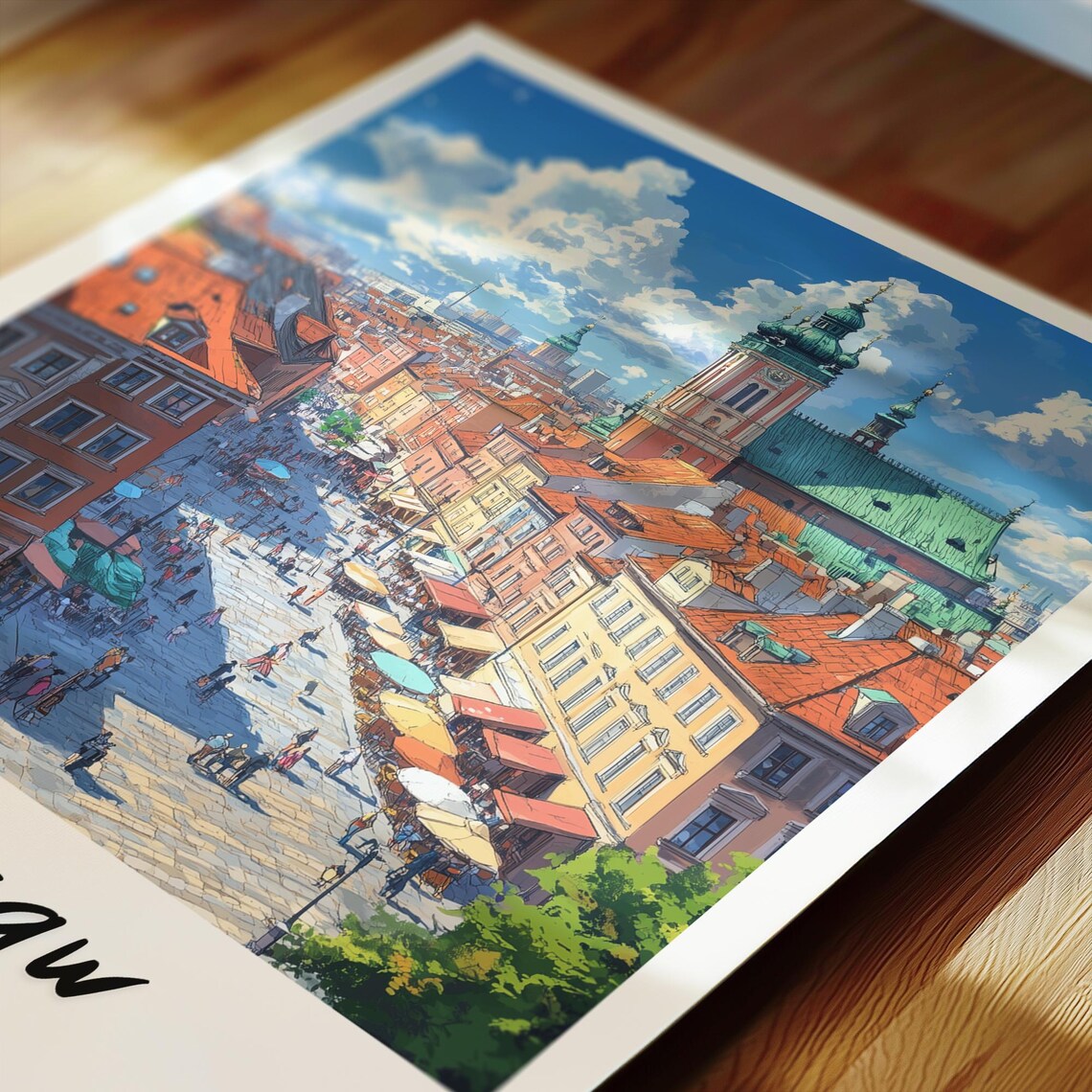 Warsaw Poland Old Town Red Rooftops Market Square Travel Poster - Image 2