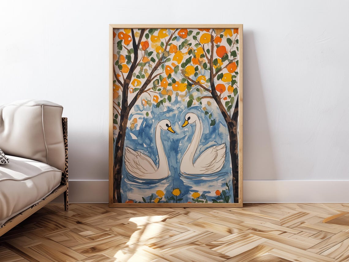 Swan Print, Watercolor Nursery Decor - Image 4