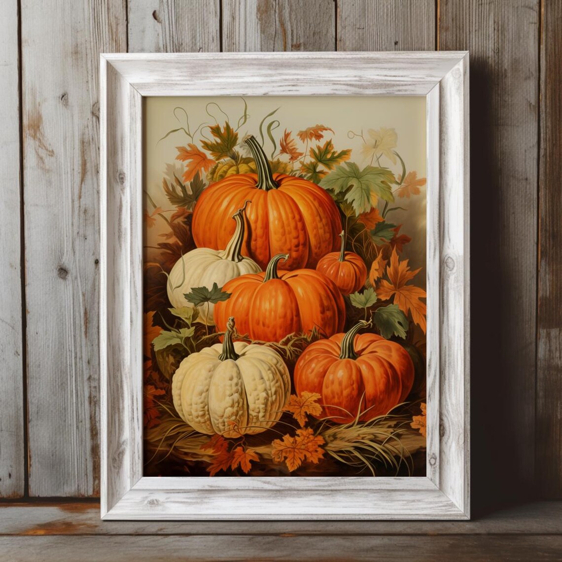 Heirloom Pumpkins Autumn Harvest Still Life with Fall Leaves Poster - Image 3