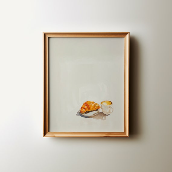 Croissant And Coffee Minimalist Art Neutral Kitchen Breakfast Poster