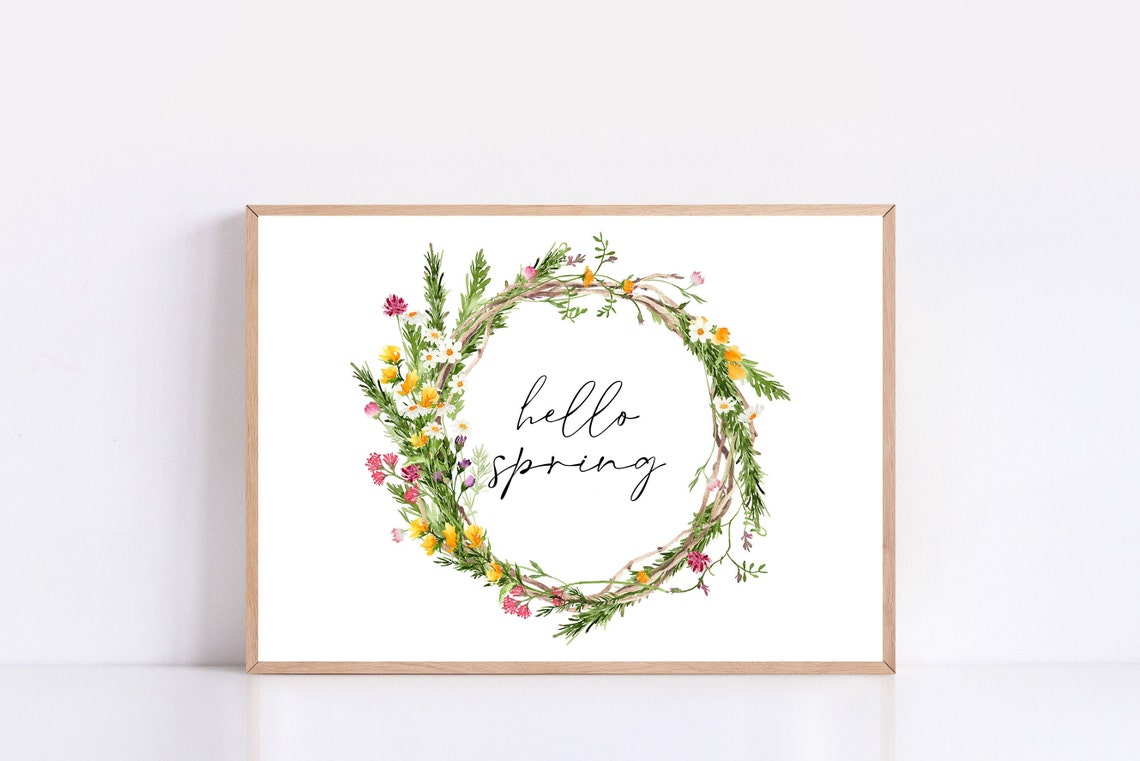 Hello Spring Watercolor Floral Wreath Poster Easter Spring Decor - Image 4