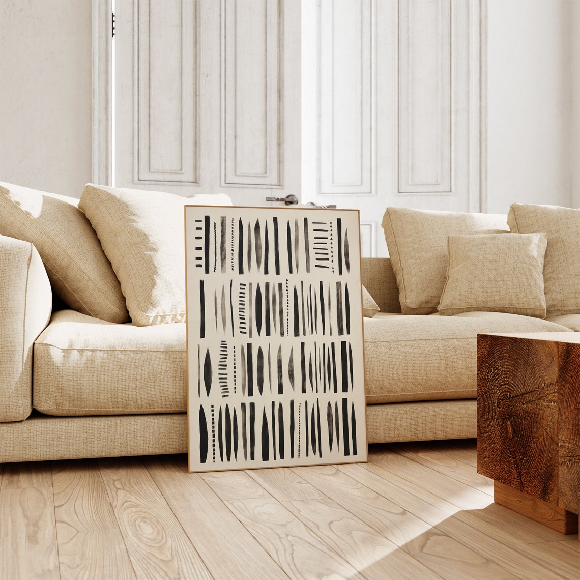 Boho Vertical Brushstroke Lines Neutral Cream Abstract Poster - Image 4