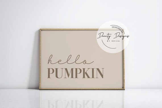 Hello Pumpkin Fall Sign Poster Neutral Beige Autumn Wall Decor