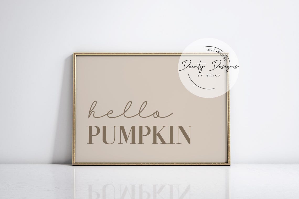 Hello Pumpkin Fall Sign Poster Neutral Beige Autumn Wall Decor