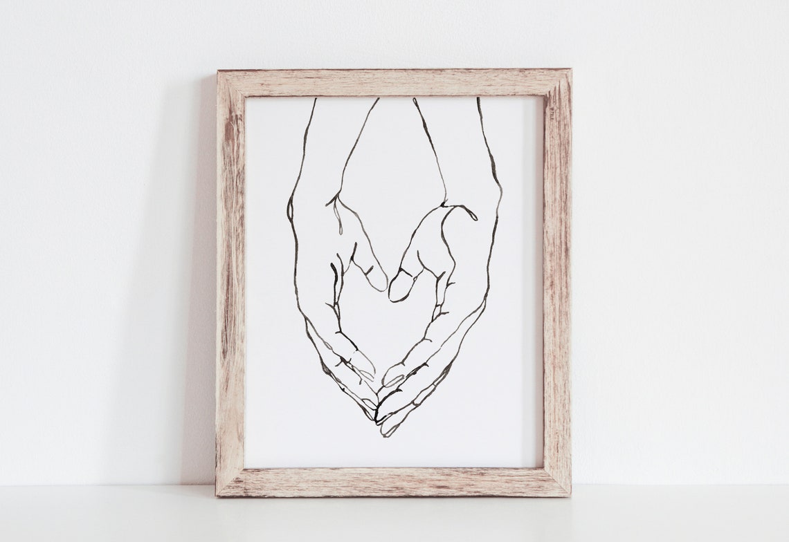 Couple Hands Forming Heart Minimalist Line Art Valentine Poster - Image 3