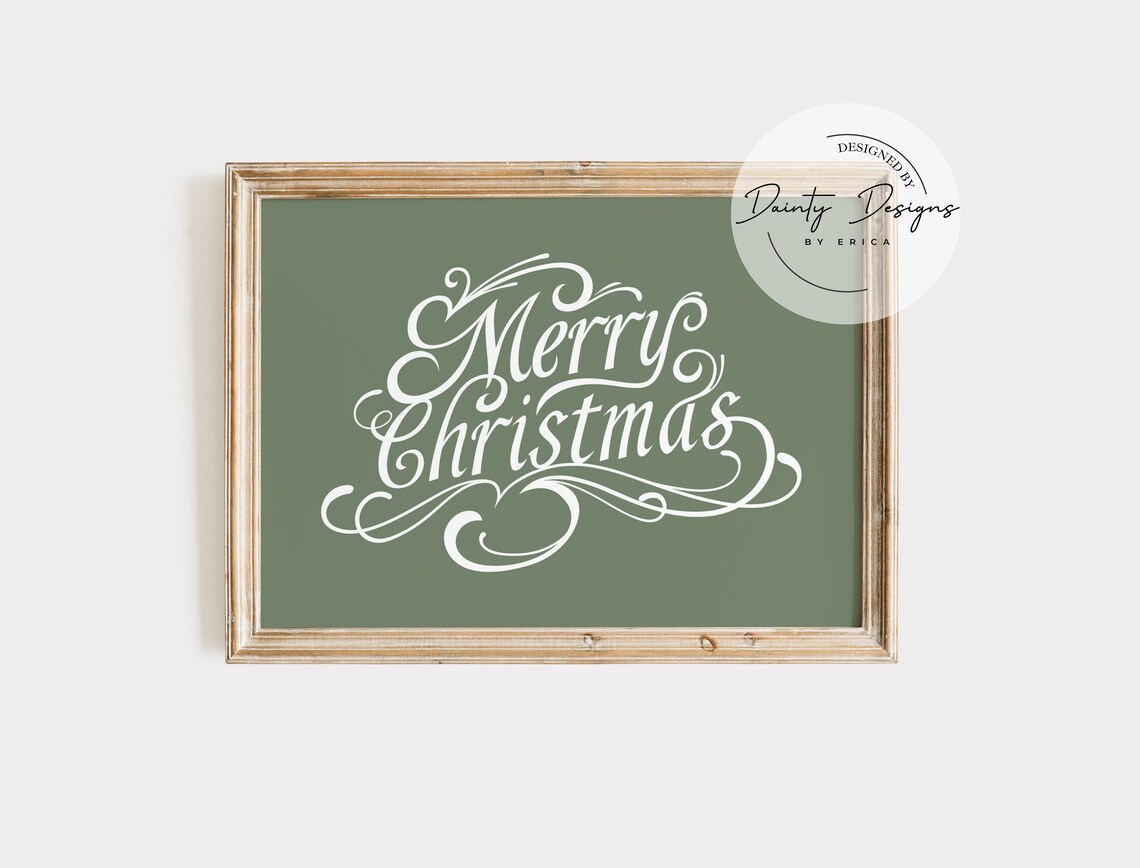 Merry Christmas Elegant Script Sage Green Holiday Beautiful Poster - Image 3