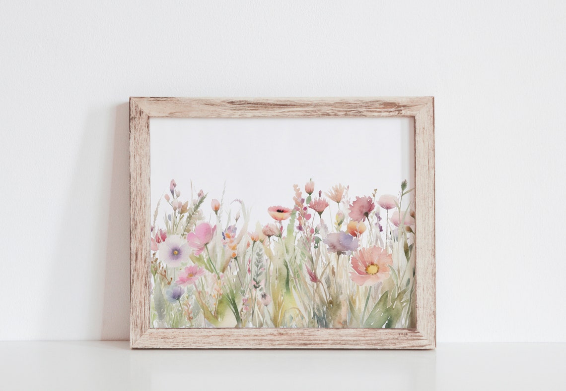Watercolor Wildflower Meadow Pink Poppies Spring Botanical Wall Print - Image 3