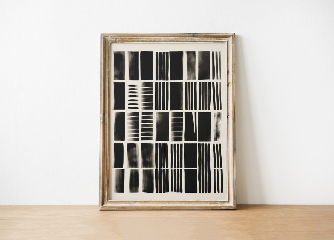 Black Brushstroke Grid Abstract Neutral Beige Modern Art Poster - Image 4