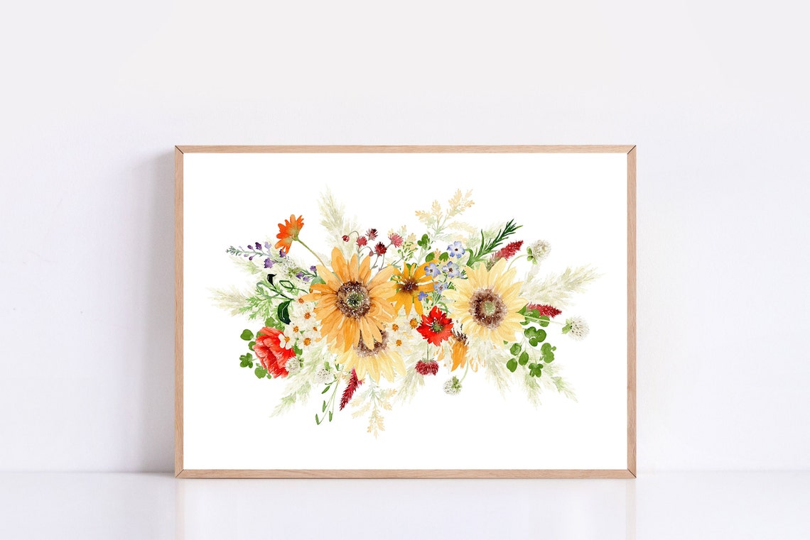 Autumn Floral Bouquet with Sunflowers Watercolor Fall Art Print - Image 4