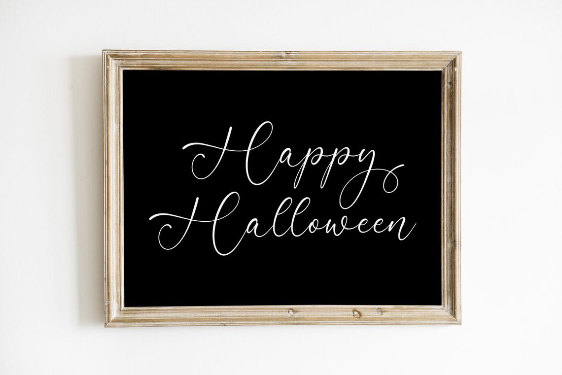 Happy Halloween Script Sign Poster Black and White Fall Decor - Image 3