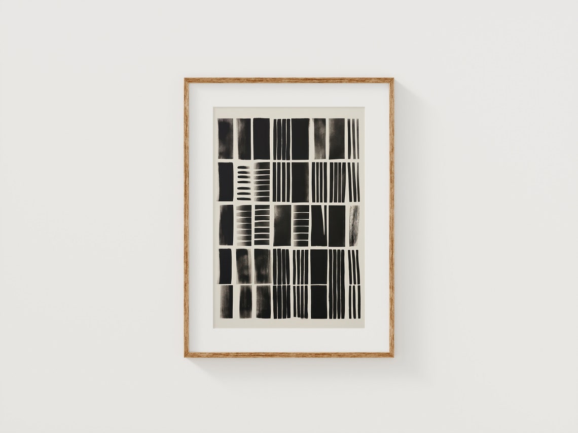 Black Brushstroke Grid Abstract Neutral Beige Modern Art Poster - Image 2