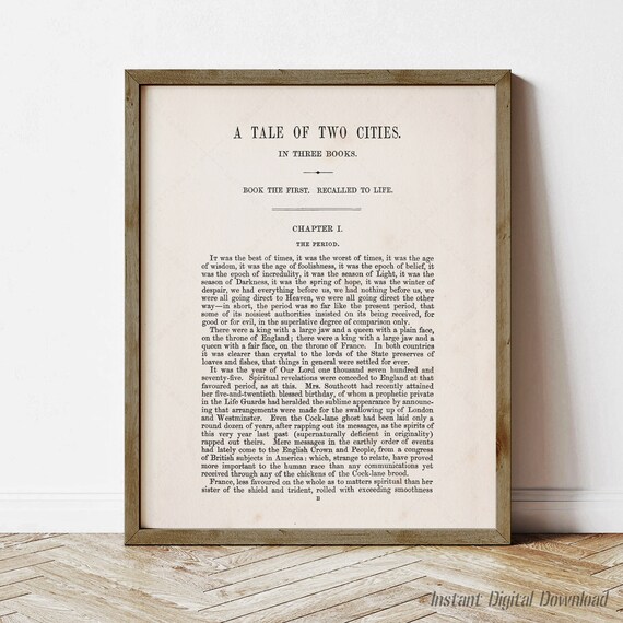 A Tale of Two Cities Charles Dickens First Page Classic Literature Poster