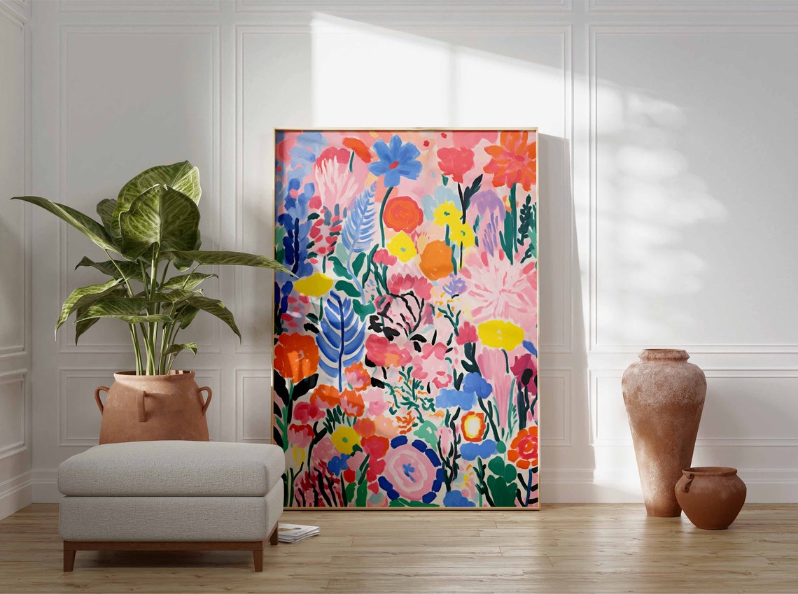 Colorful Pink Wildflower Meadow Painterly Botanical Art Poster - Image 3