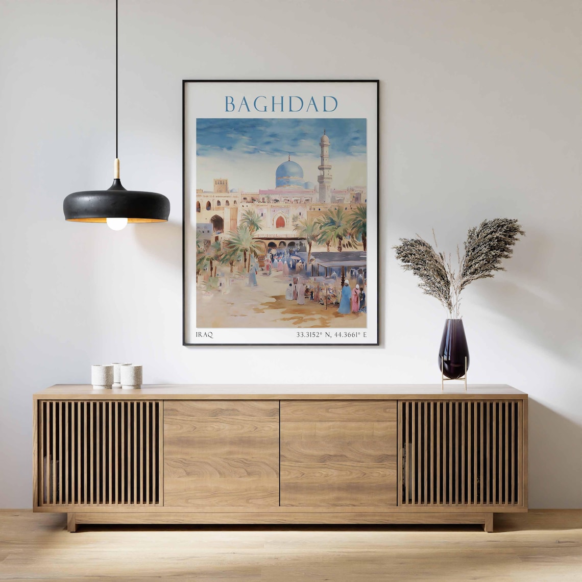 Baghdad Iraq Blue Dome Mosque Palm Street Market Scene Poster - Image 2
