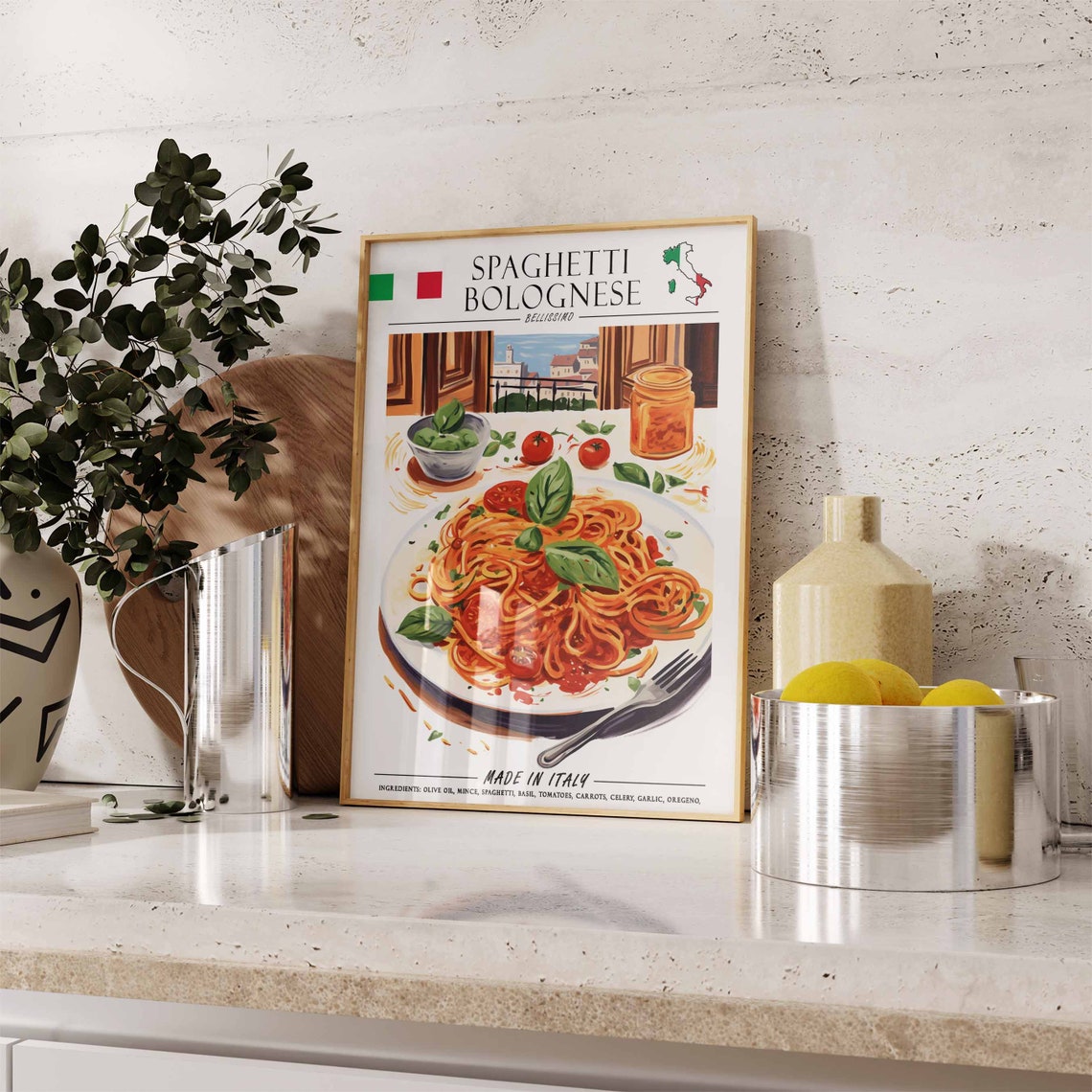 Spaghetti Bolognese Bellissimo Recipe Art Italian Food Poster - Image 3