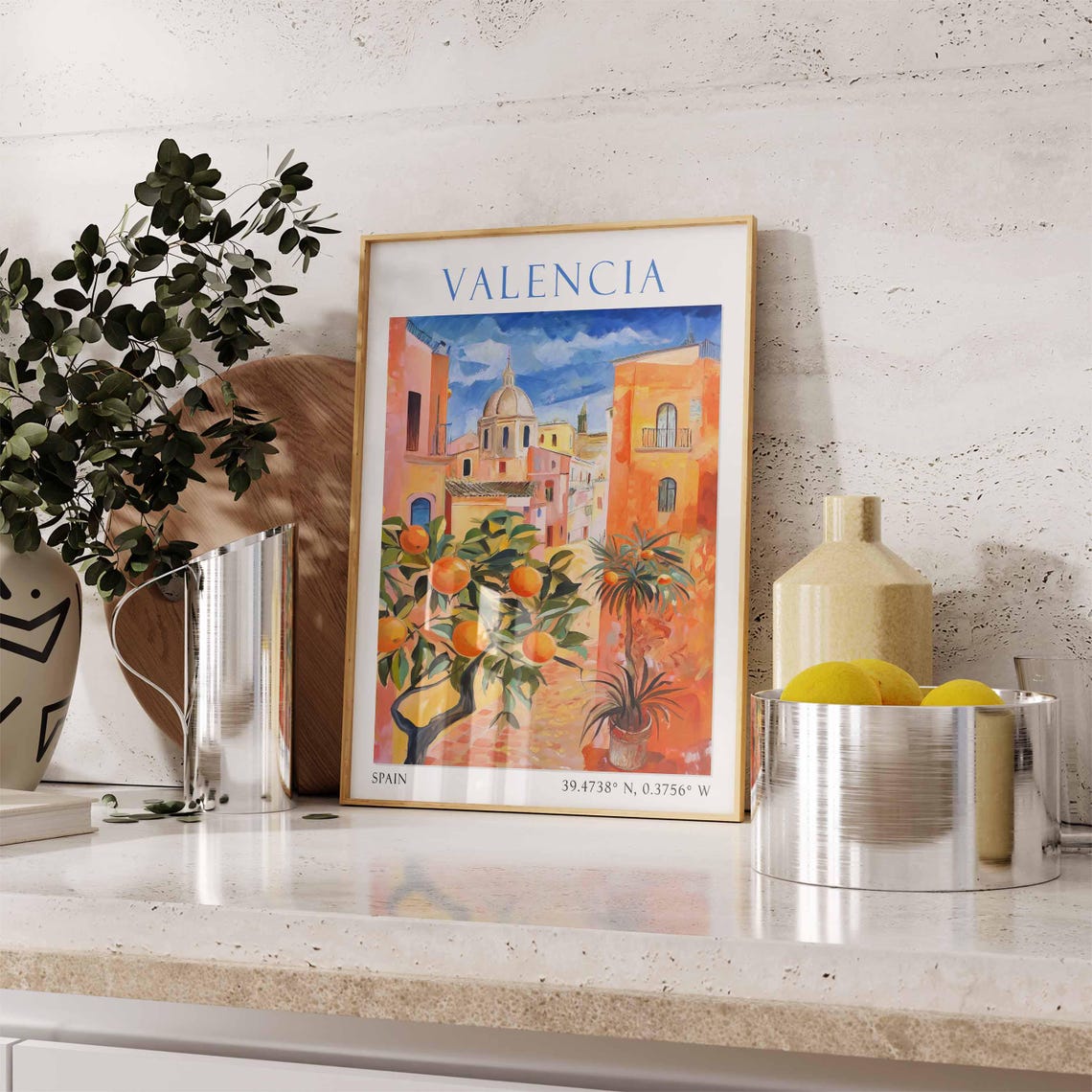 Valencia Spain Orange Tree Old Town Dome Mediterranean Travel Poster - Image 3