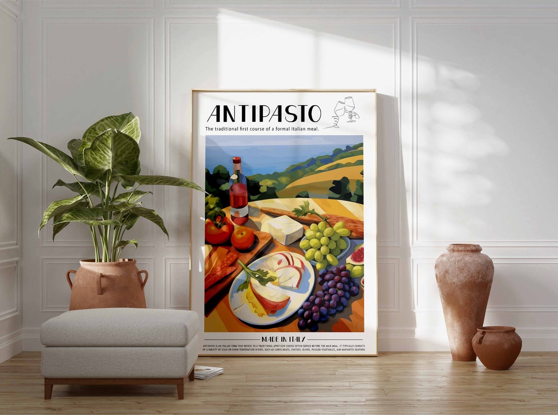 Italian Antipasto Rustic Countryside Table Spread Food Poster - Image 2