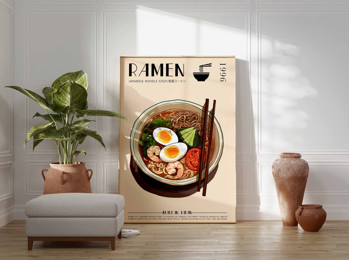 Japanese Ramen Noodle Soup Bowl Illustration Food Poster Kitchen - Image 2
