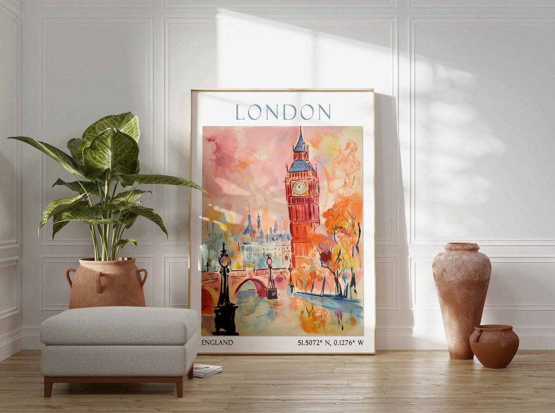 London Travel Print London Travel Poster United Kingdom Wall Art London Travel Gift Vintage Travel Decor British Wall Decor - Image 2
